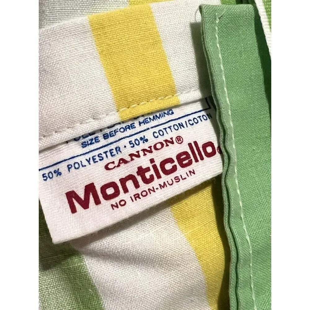 Vtg Cannon Monticello Full Flat Sheet Green Yellow Striped Retro 81”x96” EUC